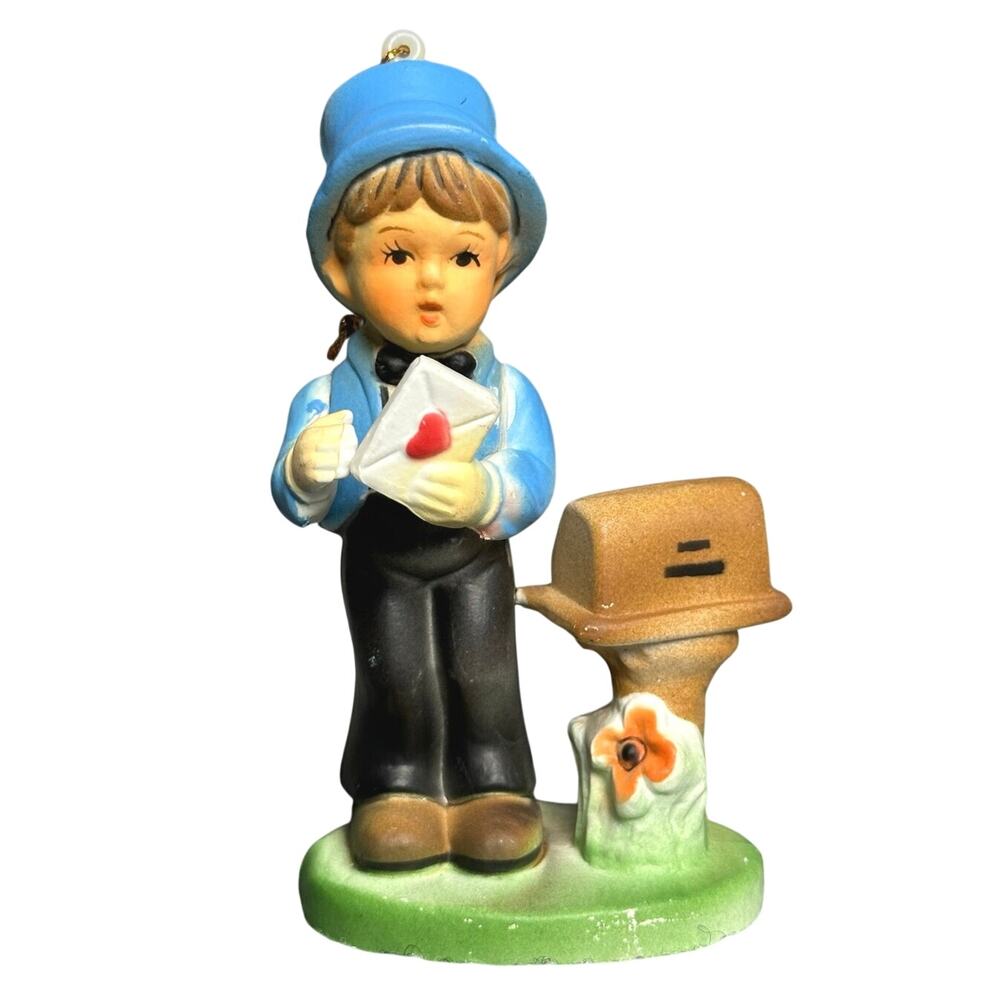Vintage 1960s Kurt Adler Valentine ornament celluloid boy at mailbox Hong Kong